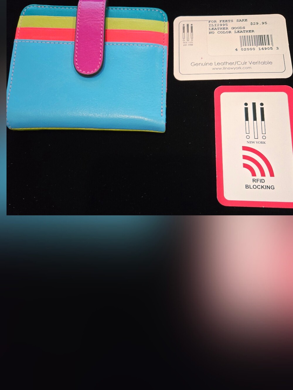 ili New York Colorblock Leather Wallet - Turquoise & Orange ,Lime Green, Blue